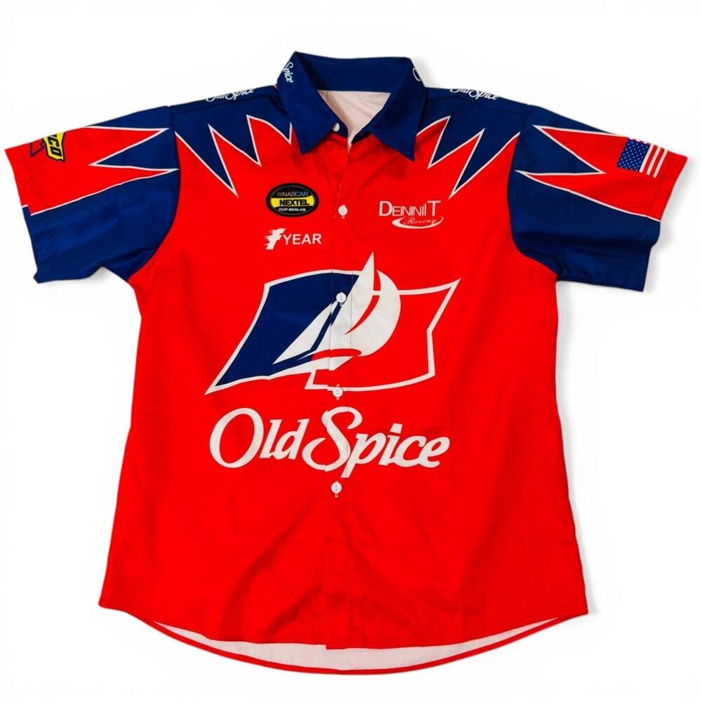 Old Spice Racing Shirt Mens Medium NASCAR Button Up Red Sponsor Logo